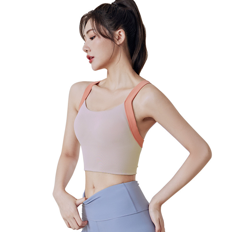 Integrated Fixed Shoulder Strap Buckle Without Steel Ring Shock-absorbing and Gathering Accessory Breast, Fitness Yoga Sports Bra Yoga Top Workout Clo