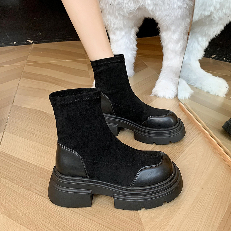 New Bottom Fashion 2024 Thick Comfortable and Durable Explosive Short Tube Elastic Martin Boots for Women Lhshoe