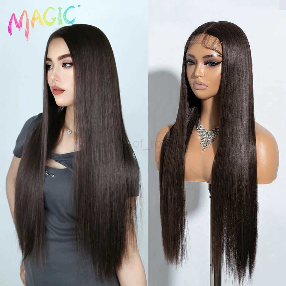 Magic Cosplay Wig Synthetic Lace Wig 30 Inch Long Straight Wigs Soft Rainbow Colorful Ombre Blonde Ginger Wigs For WomenM240712