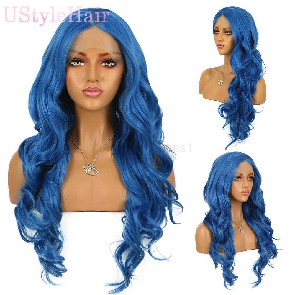 UStyleHair Pink Wig Long Body Wave Wigs for Women Synthetic Lace Front Wig Natural Hairline Daily Use Cosplay Hair Pink Lace WigM240712