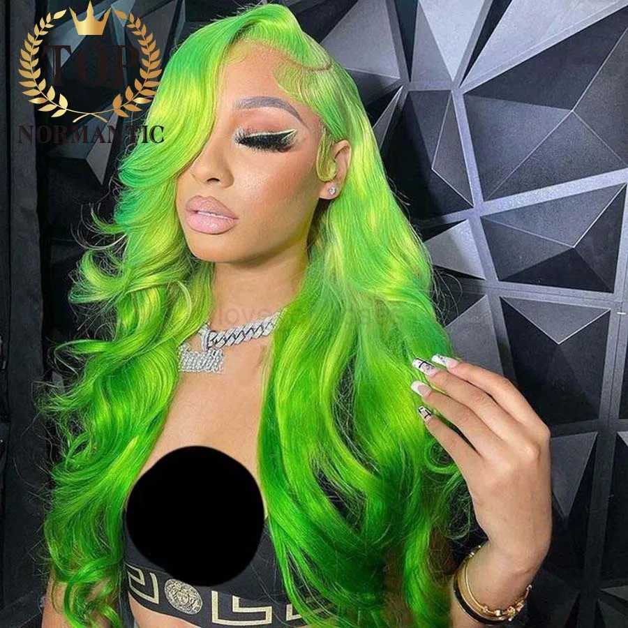Topnormantic Ombre Bright Green Color Brazilian Hair Wig with Side Part 13x4 Transparent Lace Front Wig 13x6 Glueless Lace WigsM240712