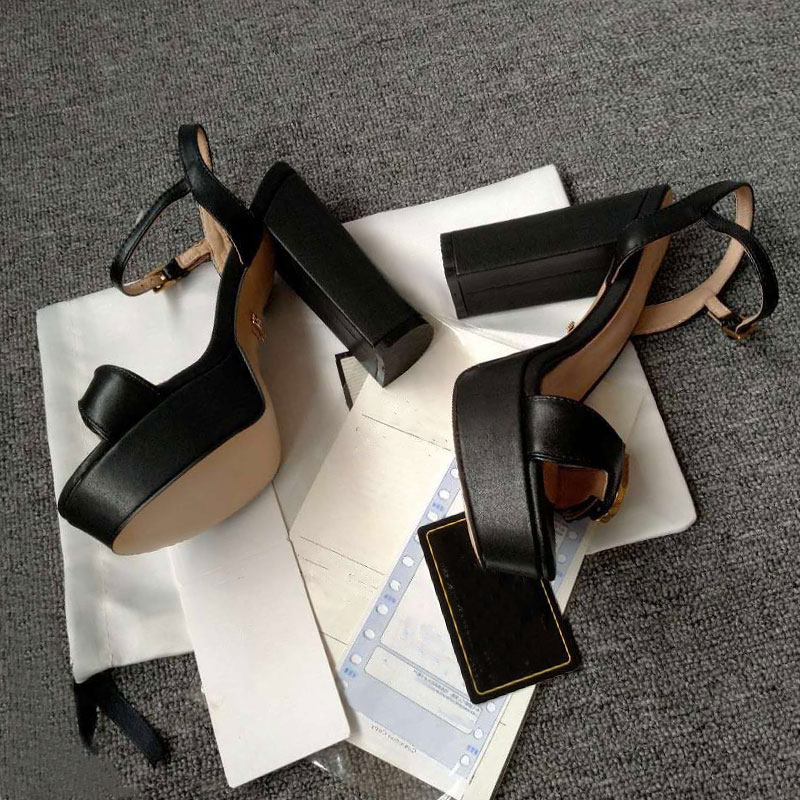 Designer sandals tide brand summer waterproof platform women's high heels leather fashion metal buckle ladies red bottom dress office shoes