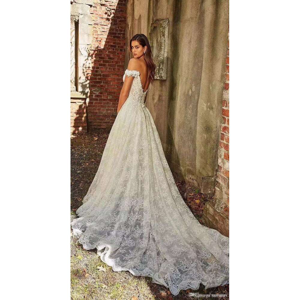 Off Hot The Shoulder Lace Dresses Applique Sweep Train Long Bridal Gowns Sexy Backless Custom Made A E Special Dress