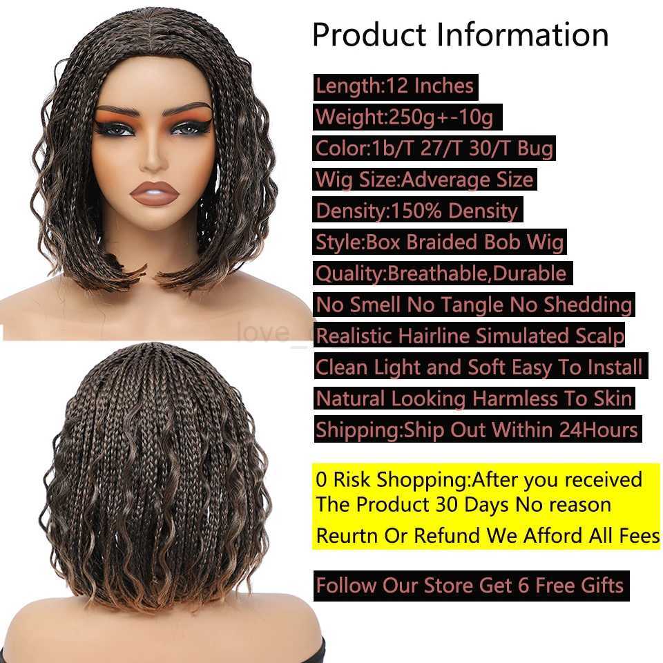 12 Inch Box Braided Wigs perruque tresse africaine Cheap Wigs On Sale Clearance Short Bob Braids Wig with Boho Curly for WomenM240712