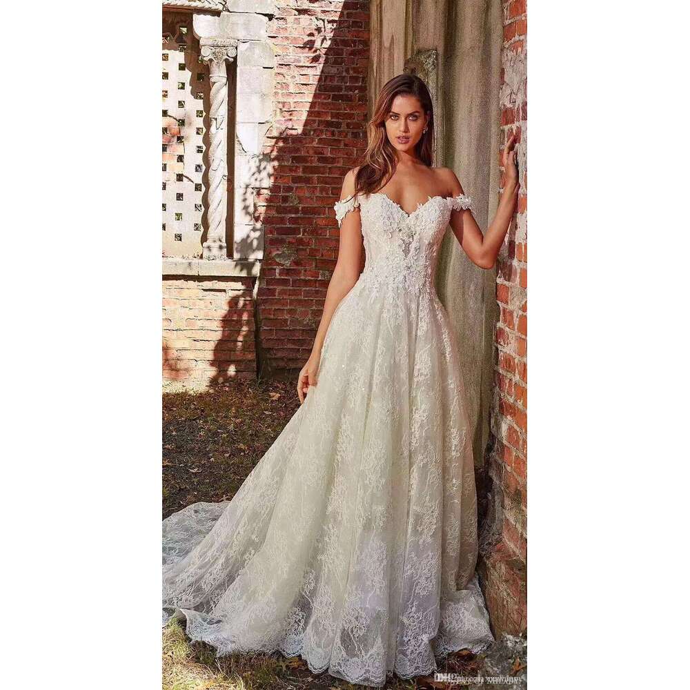 Off Hot The Shoulder Lace Dresses Applique Sweep Train Long Bridal Gowns Sexy Backless Custom Made A E Special Dress