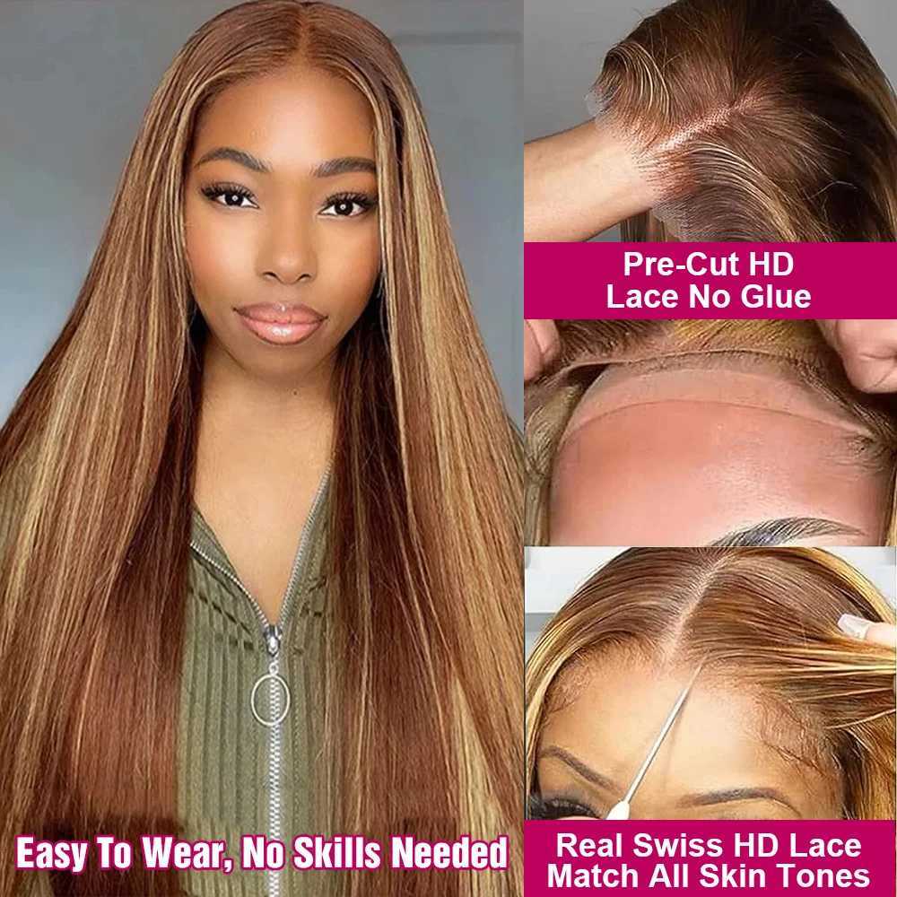 Highlight Glueless Wig Ready To Wear And Go For Women 13x6 Hd Frontal Straight Honey Blonde Lace Front Wigs On SaleM240712