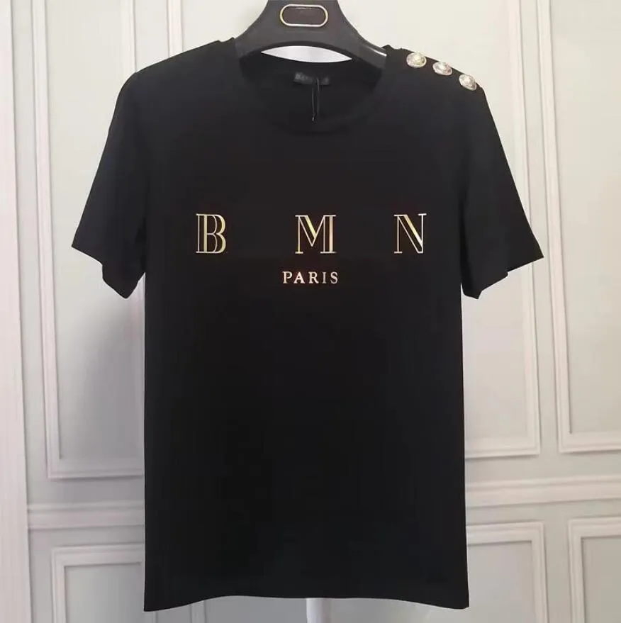 Baman Summer Designer Women's T-shirt High-end Fashion Street Harajuku Hot Gold Button Crewneck Pure Cotton Tshirts Tops Mens Clothing CYG2407126F8