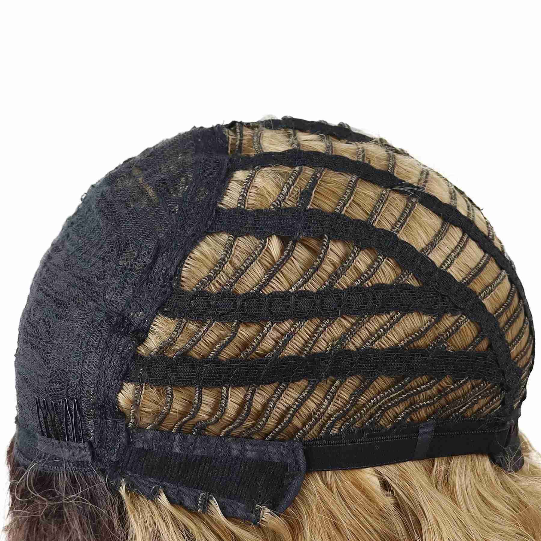 GNIMEGIL Synthetic Long Wave Cur Wigs Female Natural Brown Wig with Clip Free Part Side Bangs 80s Curly Wigs for Women Ombre WigM240712