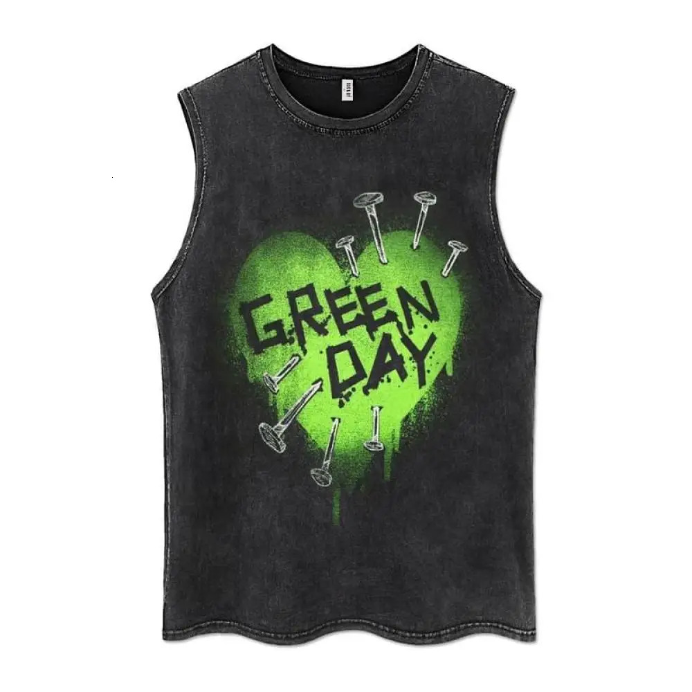 Vintage Washed Vest Hip Hop Streetwear 100% Cotton Tank Top Mens Gothic Letter Print Sleeveless Y2K Punk Rock T Shirt Summer 240703