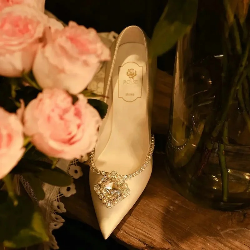 Elegant Wedding Shoes Bridal Shoes White Rhinestone High Heels Bridesmaid Pumps 240708