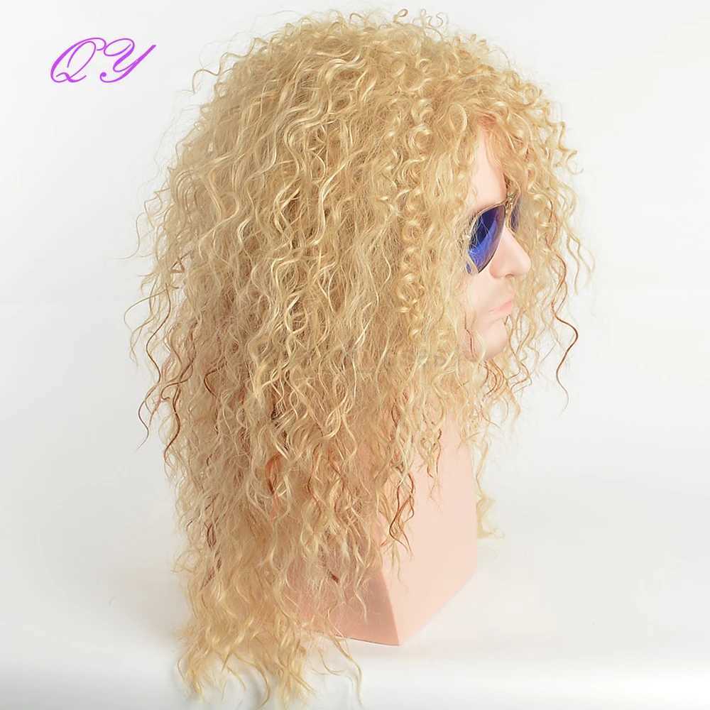 Synthetic Long Blonde water ripple Hair Wigs For Men Curly Natural Wig Adjustable Size Suitable for Daily Wear Man Hair WigM240712