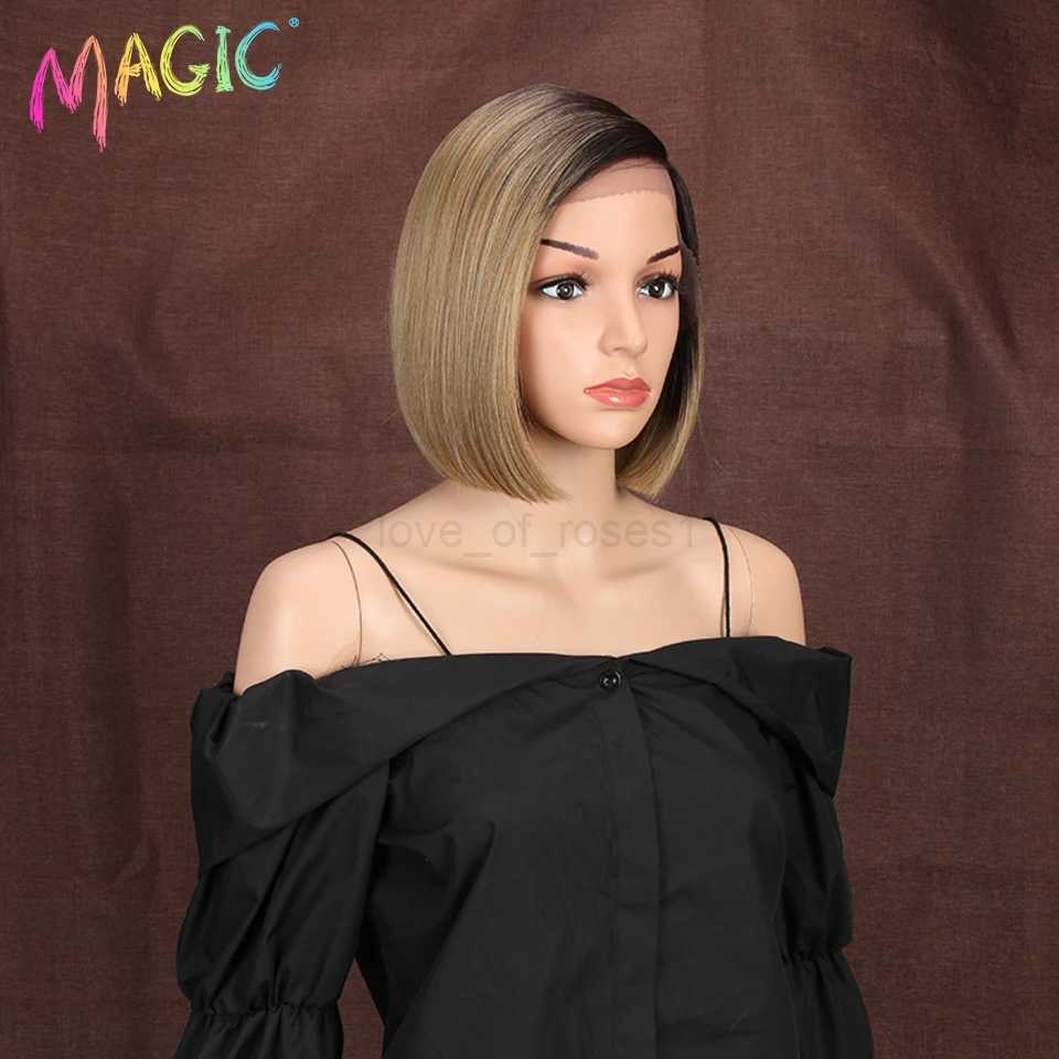 Magic Synthetic Lace Wig Bob Wig 10 Inches Short Straight Hair Wig For Black Women Side Part Heat-Resistant Fiber Lace Bob WigM240712