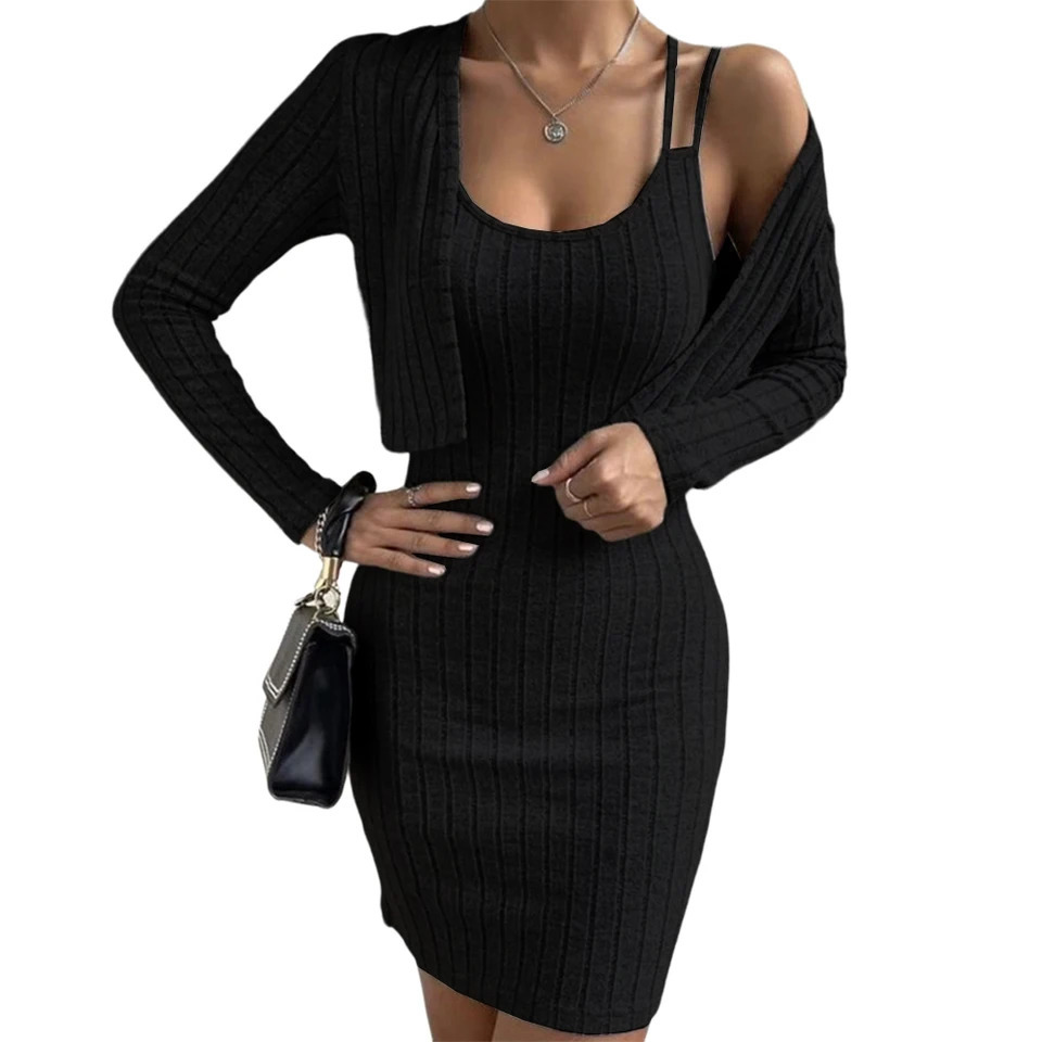 Spring Women Set Sexy Knitted Sling Tight Skirt With Short Jacket Cardigan Two Piece Korean Fashion Femal Clothing XL L 240712