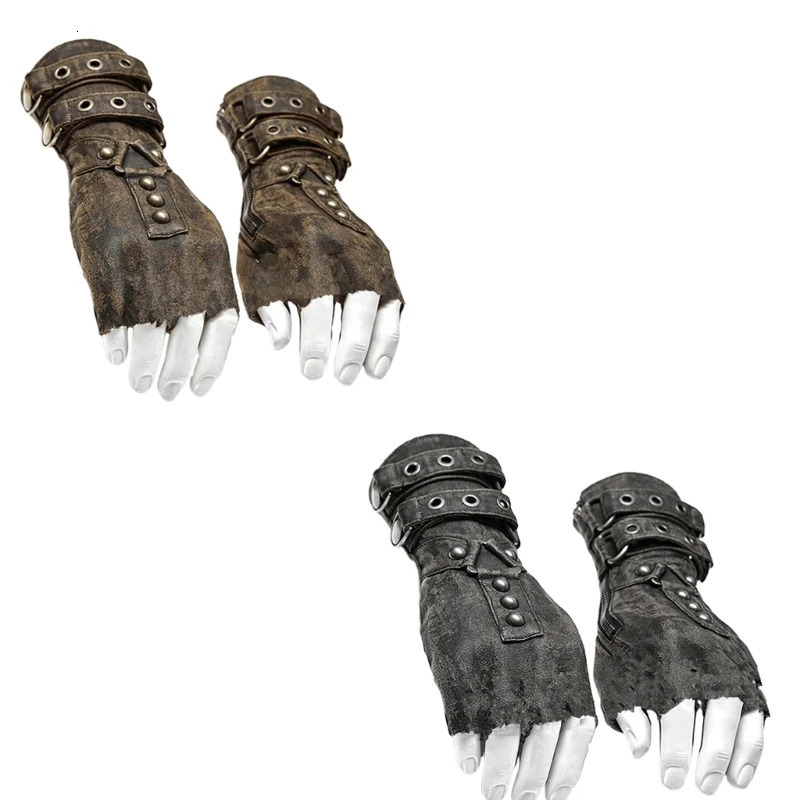Steampunk Gloves Rivet Mittens Man Vintage Halloween Cosplay Arm Guards Medieval Accessory Wristband T8NB 240709