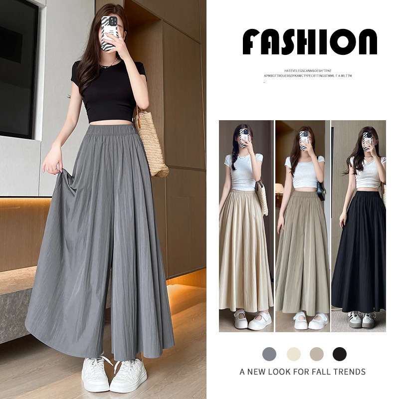 Casual Pants Elastic Waist Culottes Stylish Womens Wide Leg Collection High Skirt for Everyday Z260314