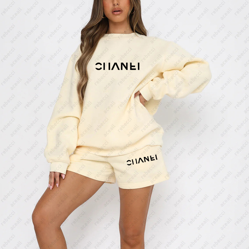 Spring Autumn womens new solid color juicy tracksuit loose versatile casual round neck sweatshirt shorts set designer two piece sets women clothes CSD2407128-8