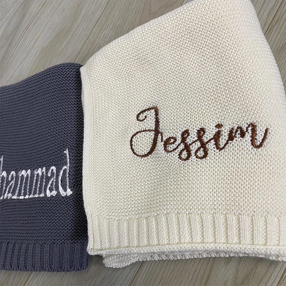 Cotton Knitted Blanket Personalized Embroidered Name Baby Boy Girl Soft Shower Breathable Stroller 240711