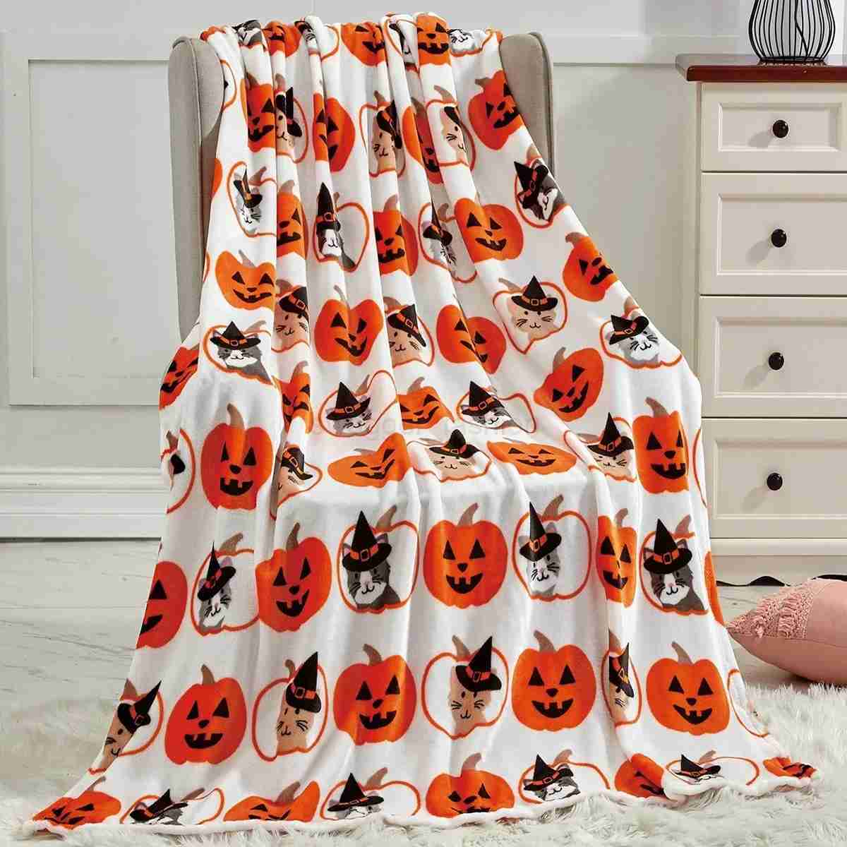 Halloween Throw Blanket for Couch Bed Halloween Fall Thanksgiving Gift Blanket Pumpkin and Ghost Print Blankets Sofa BlanketsB270712