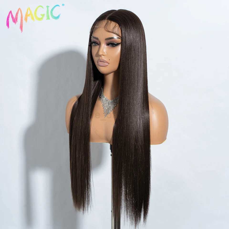 Magic Cosplay Wig Synthetic Lace Wig 30 Inch Long Straight Wigs Soft Rainbow Colorful Ombre Blonde Ginger Wigs For WomenZ240712