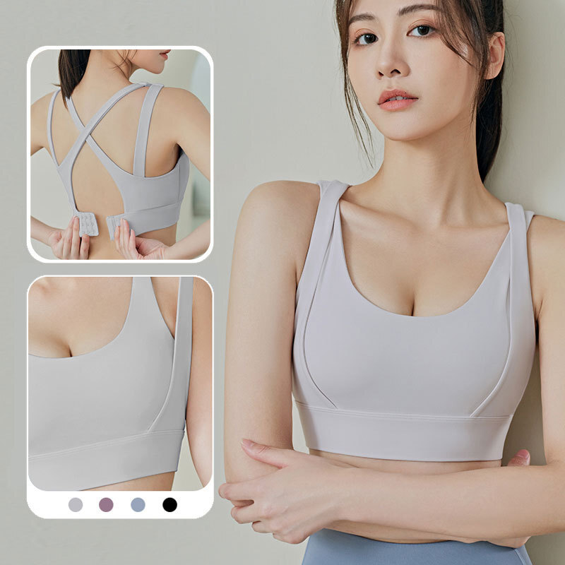 Juyi Tang's New Running, Fitness, Yoga Beauty Back Buckle, Shock-absorbing, Gathering, and Showcasing Chest Removable Sports Bra Woman Workout Cl