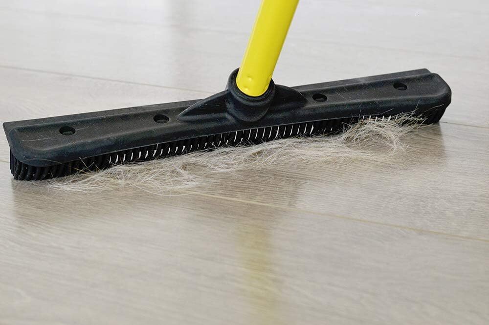 New Original Indoor Pet Hair Rubber Broom With Carpet Rake Squeegee, Black And Yellow