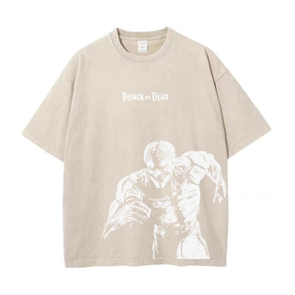 Men Washed Anime Attack On Titan T-Shirt Hip Hop Streetwear Graphic Print Oversize Tshirt Short Sleeve Cotton Loose Vintage Tops 240710