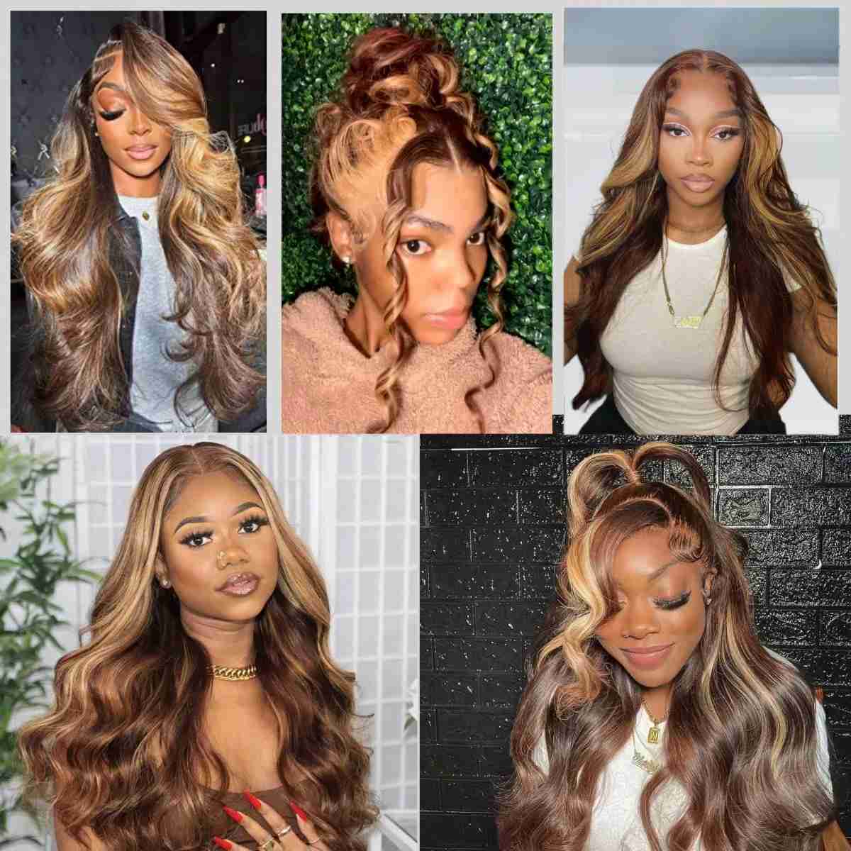 Chocolate Brown Skunk Stripe Lace Front Wig Honey Blonde Body Wave Lace Front Wigs Highlight Synthetic Glueless Wigs For WomenM240712