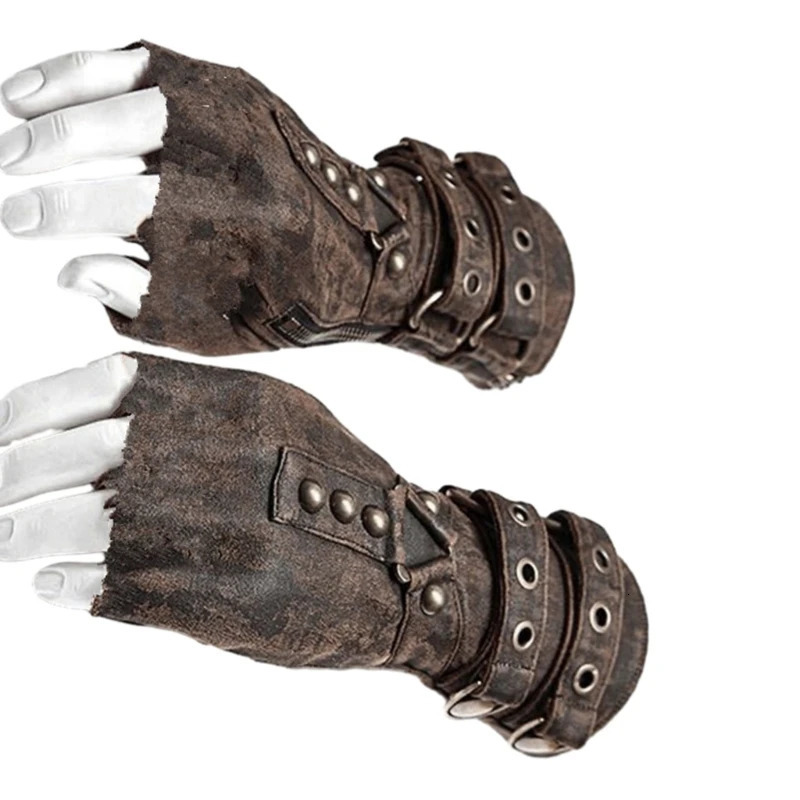 Steampunk Gloves Rivet Mittens Man Vintage Halloween Cosplay Arm Guards Medieval Accessory Wristband T8NB 240709
