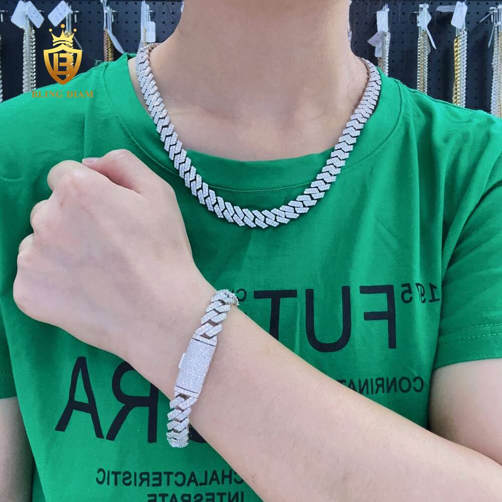 Bgdiam Jewelry Hip Hop 10mm k Chain 2row Vvs Moissanite Cuban Chains Necklace for Men