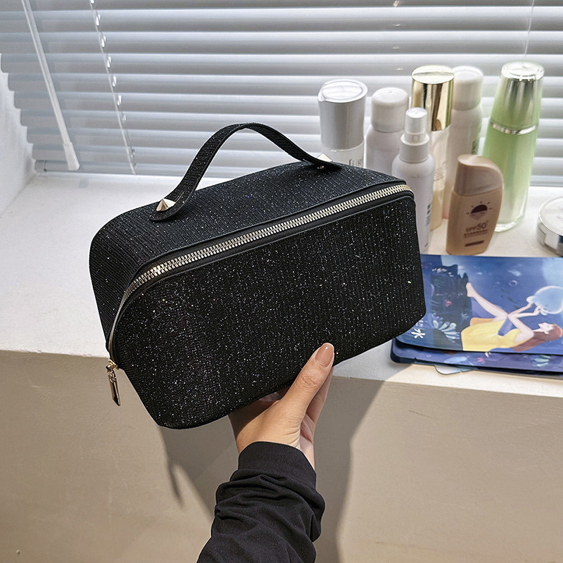 Makeup Bag Large Capacity Cosmetic Bags for WomenWaterproof Portable Pouch Open Flat Toiletry Bag Make up Organizer with Divider and Handle