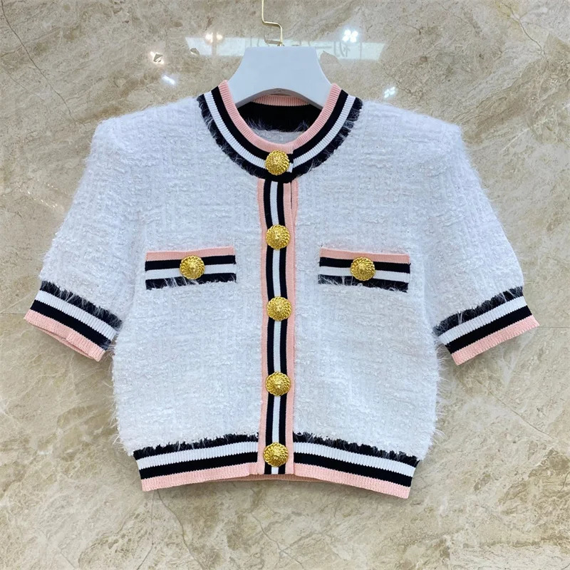 Women jacket Summer Fashion Slim Fit Womens Coat Contrast patchwork long sleeved top Metal button decoration Cardigan 240704