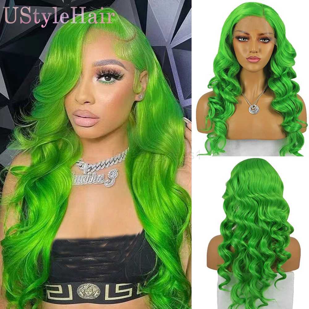 UStyleHair Pink Wig Long Body Wave Wigs for Women Synthetic Lace Front Wig Natural Hairline Daily Use Cosplay Hair Pink Lace WigM240712