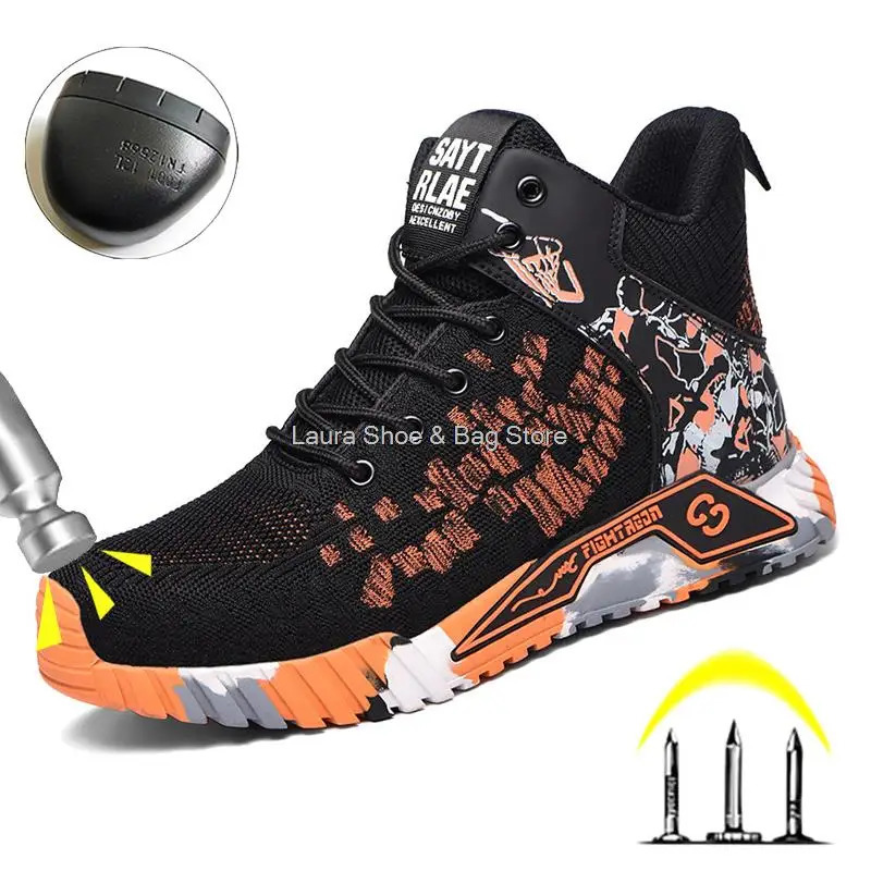 High Top Safety Shoes Men Steel Toe Work Shoes Men Women Work Safety Boots Anti Smash Safety Indestructible Work Boot Breathable 240703