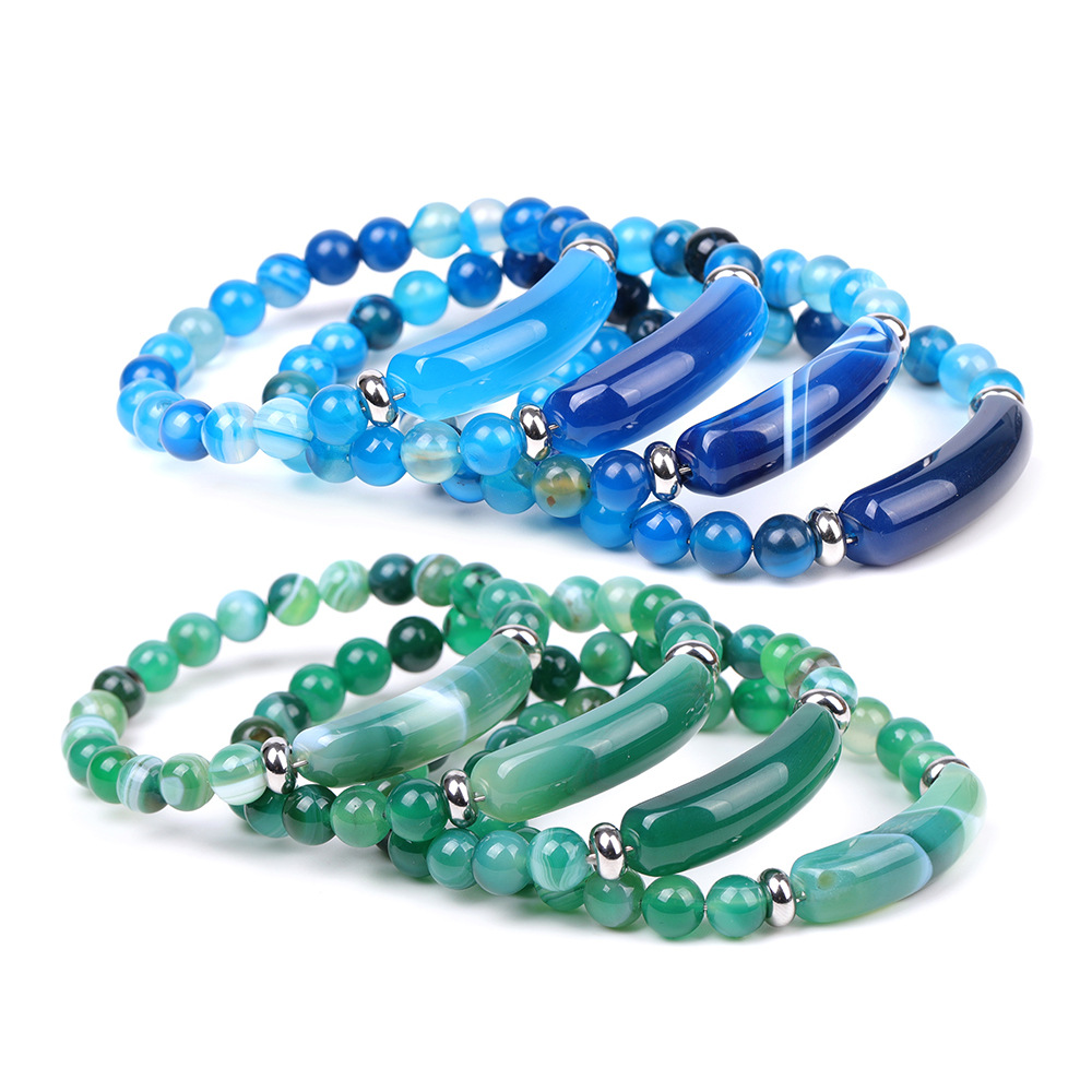 Colorful Natural Stone Agate Bridge Bar Bracelet Designer Jewelry Strip Agate Beads Bracelet Wristband for Women Men Gift Healing Fashion Fine Jewelry