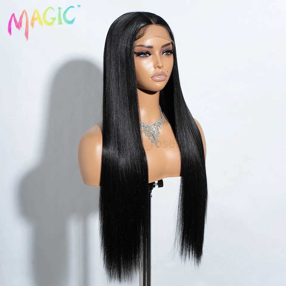 Magic Synthetic Lace Wig 30 Inch Long Straight Wigs Soft Rainbow Colorful Ombre Blonde Ginger Wigs For Black Women Cosplay WigM240712