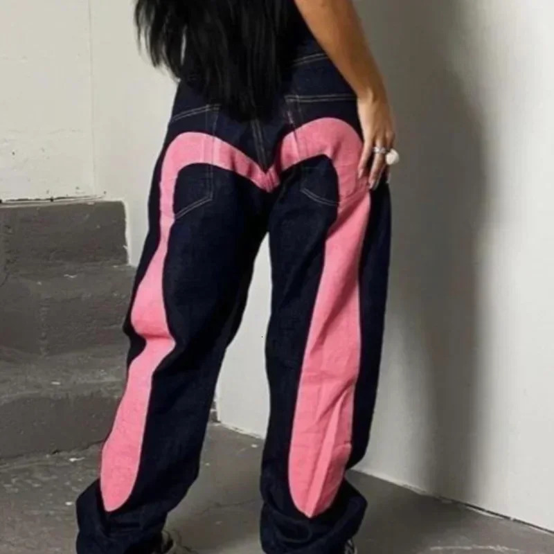 Retro street personality printed high street Y2K hip-hop gothic American straight jeans mens loose jeans couples street bottoms 240708