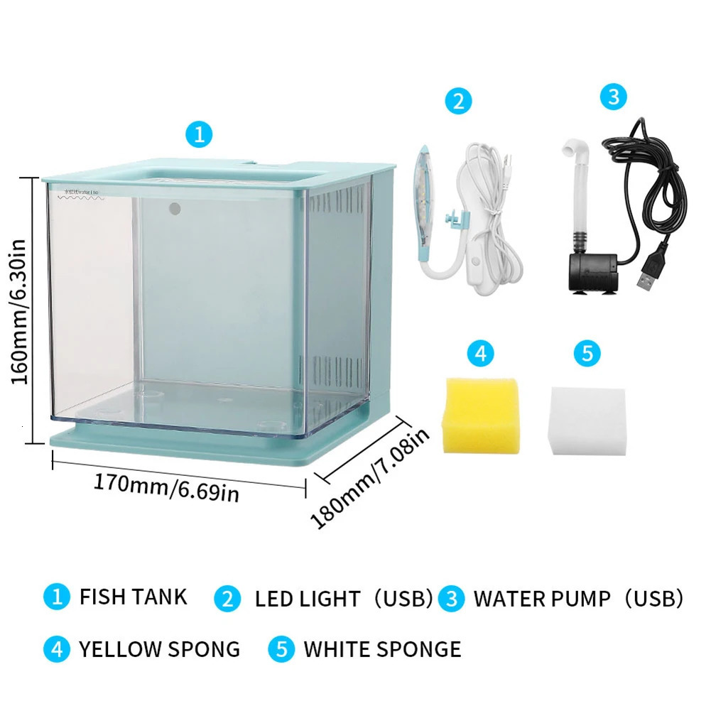 Small Aquarium Small Fish Tank With Led Aquarium Light Built-In Usb Water Pump Dual Pollution Discharge Mini Aquarium Tank 240703