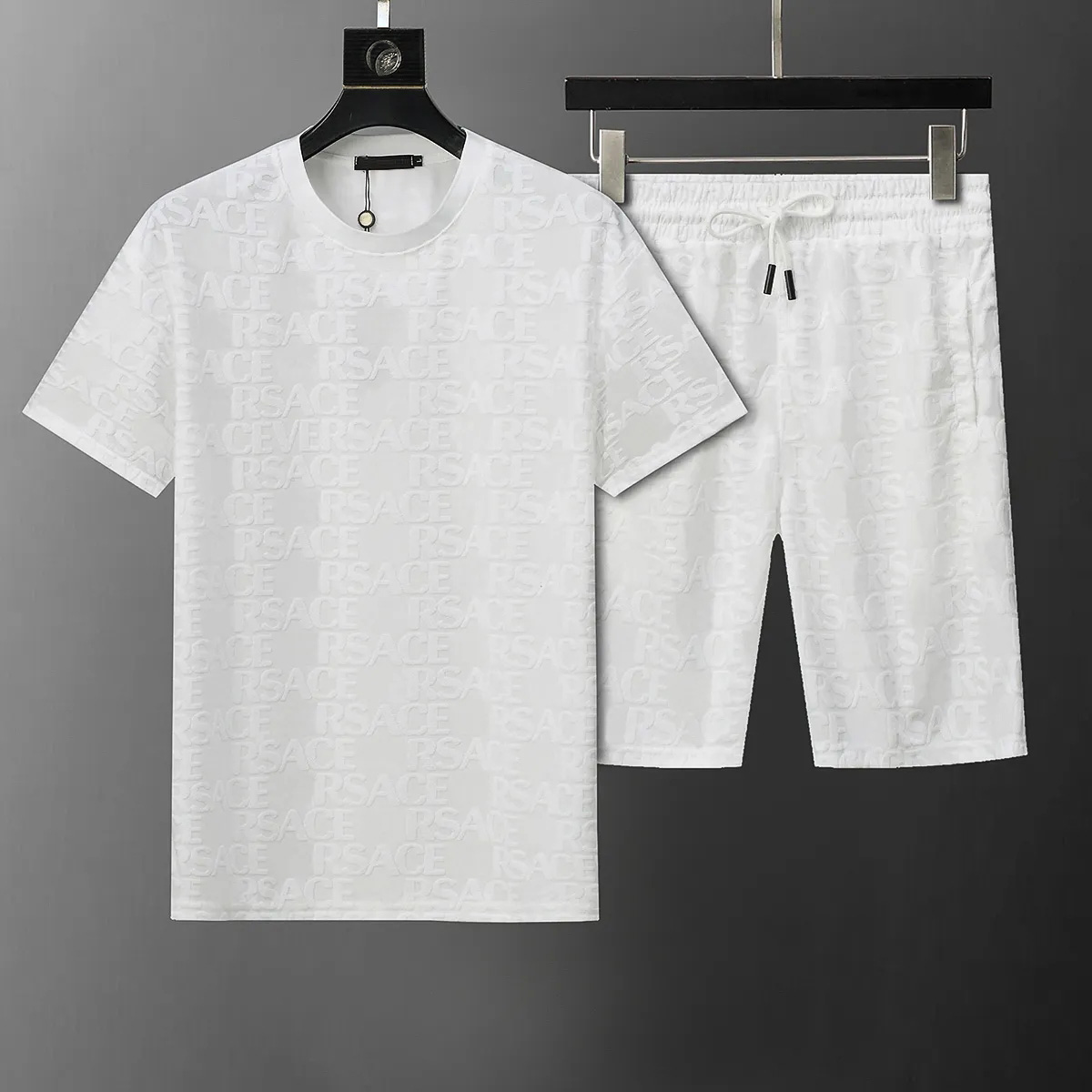 Mens Fashion Tracksuit with Letters Embroidery Women Summer Sportswear Short Sleeves Pullover Jogger Pants Suits O-Neck Sportsuit