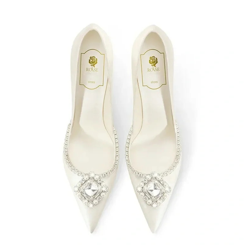 Elegant Wedding Shoes Bridal Shoes White Rhinestone High Heels Bridesmaid Pumps 240708
