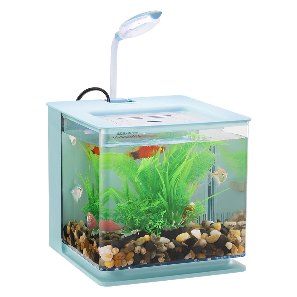 Small Aquarium Small Fish Tank With Led Aquarium Light Built-In Usb Water Pump Dual Pollution Discharge Mini Aquarium Tank 240703
