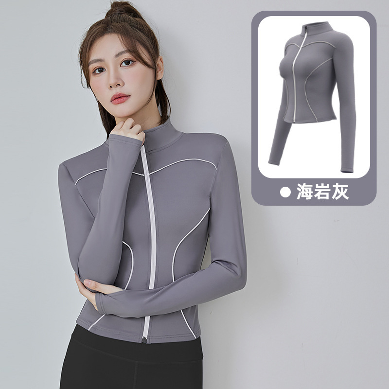 's New Peach Line Sporty Slimming Yoga Reflective Long Sleeved Cycling Jacket Waist Bifurcated Linen Loose Womens Workout Clothe Woman Workout Cl