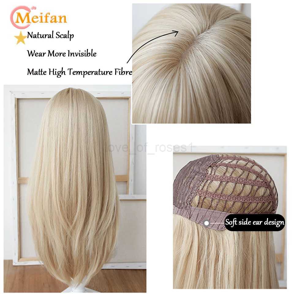 MEIFAN Synthetic Long Straight Lolita Wig with Bangs Wig Girl Cute Ombre Pink Blonde Black Cosplay Party Halloween Harajuku WigM240712