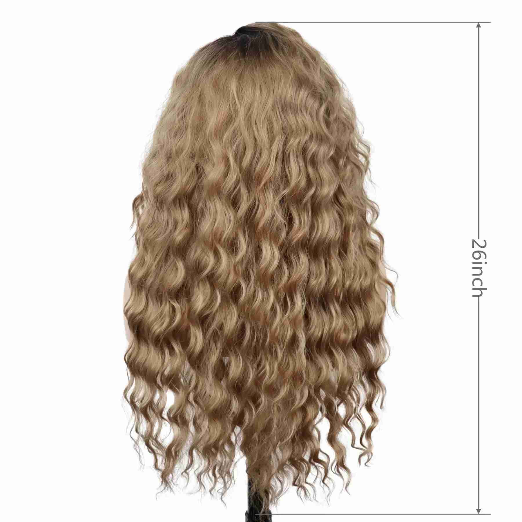 GNIMEGIL Synthetic Long Wave Cur Wigs Female Natural Brown Wig with Clip Free Part Side Bangs 80s Curly Wigs for Women Ombre WigM240712