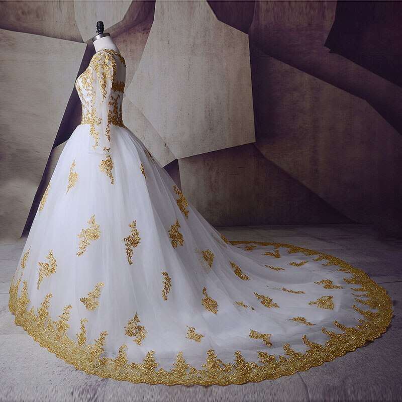 Gold Real Picture A E Wedding Dresses Sequins Applique Long Sleeves Vestidos De Novia Beach Custom Made Chic Bridal Gowns Pplique