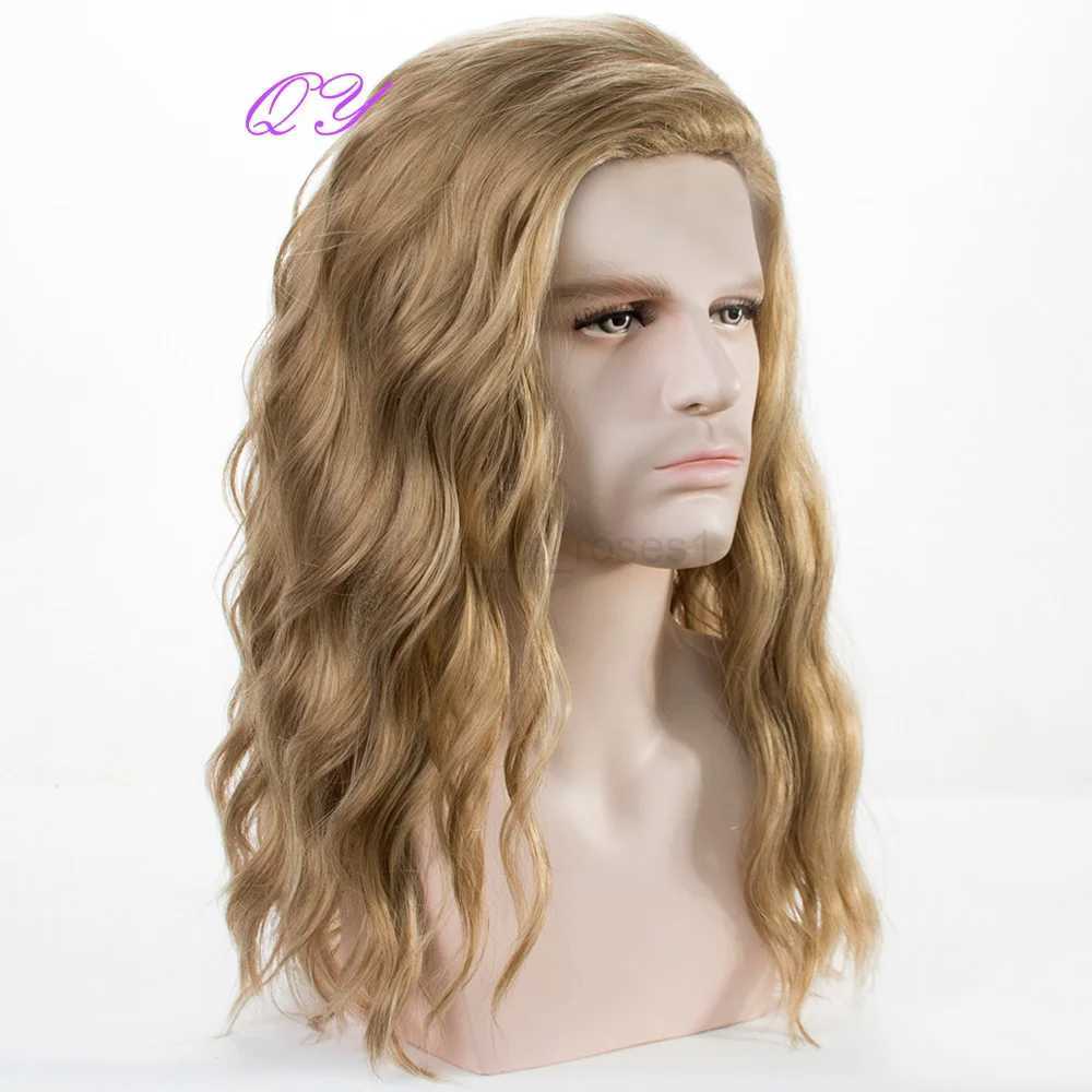 Synthetic Long Blonde water ripple Hair Wigs For Men Curly Natural Wig Adjustable Size Suitable for Daily Wear Man Hair WigM240712