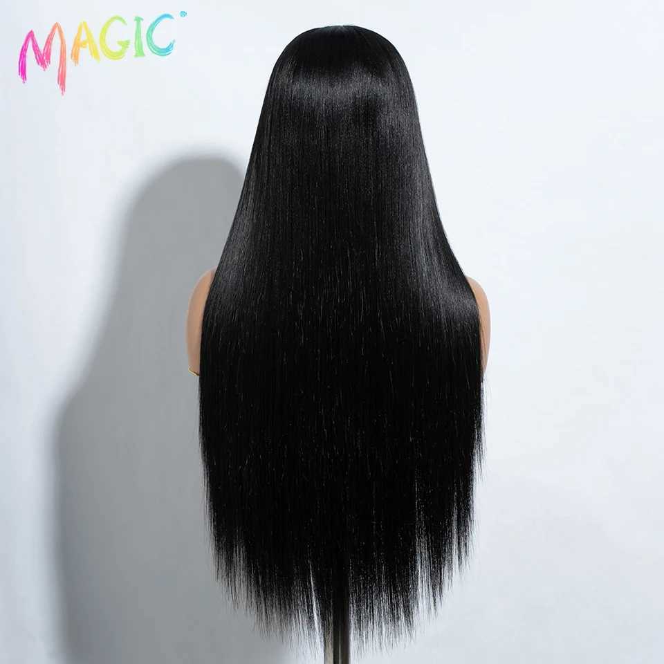 Magic Synthetic Lace Wig 30 Inch Long Straight Wigs Soft Rainbow Colorful Ombre Blonde Ginger Wigs For Black Women Cosplay WigM240712