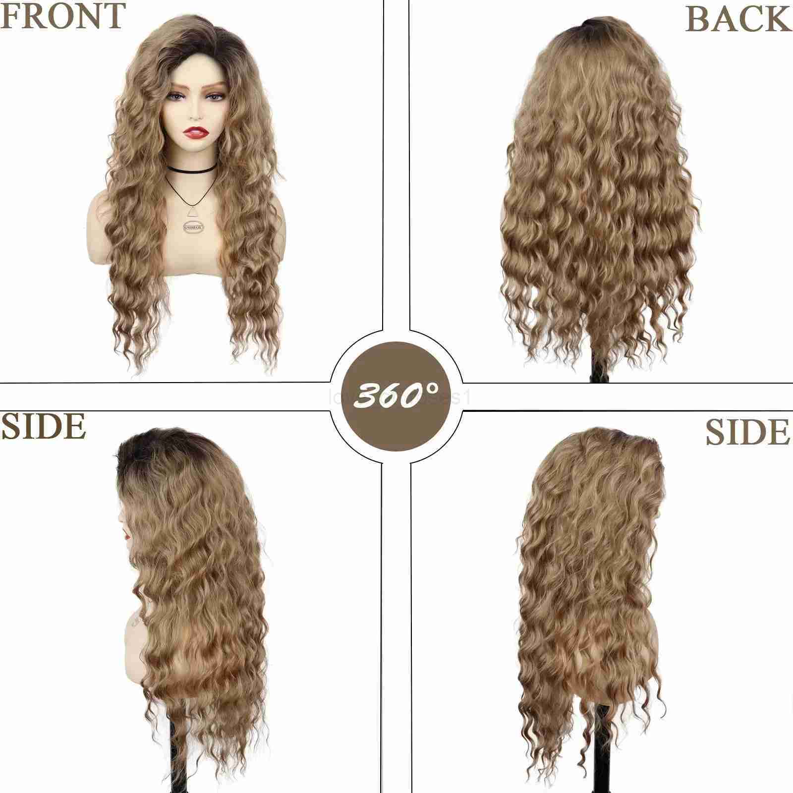 GNIMEGIL Synthetic Long Wave Cur Wigs Female Natural Brown Wig with Clip Free Part Side Bangs 80s Curly Wigs for Women Ombre WigM240712