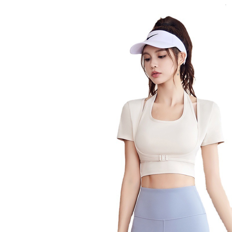Neck Hanging Suit, Chest Cushion, Tight Fitting Yoga Short Sleeved Set, Sports Top, Fitness Suit Yoga Clothes Workout Clothe Woman Luxury