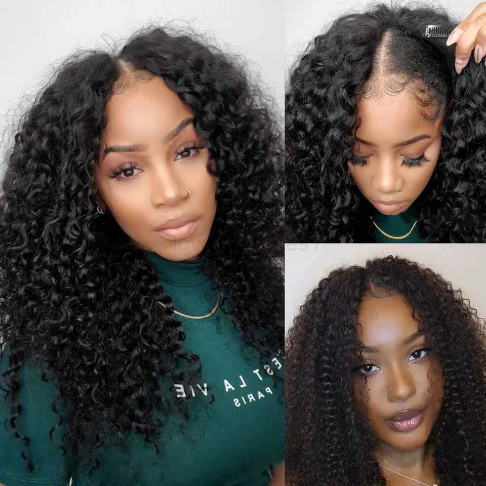 Deep Curly V Part Wig No Leave Out Brazilian Deep Wave Wigs for Women U Part Glueless Virgin Wigs On SaleM240712