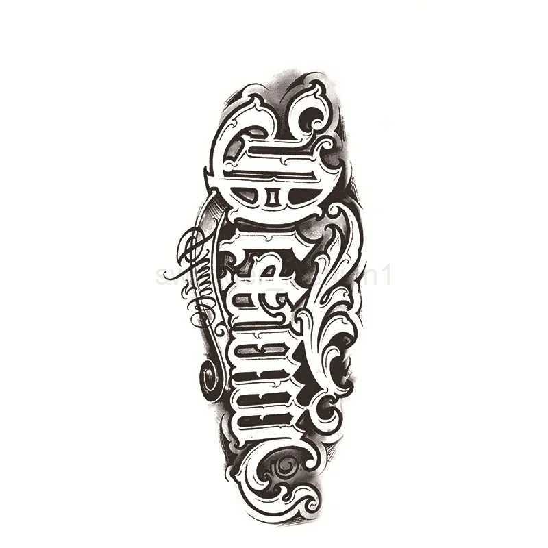 Large Size Black Sketch Letters Temporary Tattoos English Word Lines Tattoo Stickers Waterproof Arms Sleeve Tattoo For Men WomenB240712